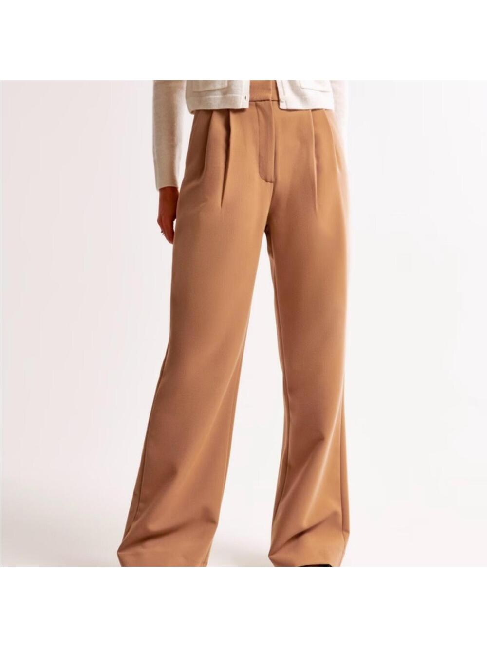 Abercrombie & Fitch Sloane Tailored Wide Leg Pants Camel Tan 28